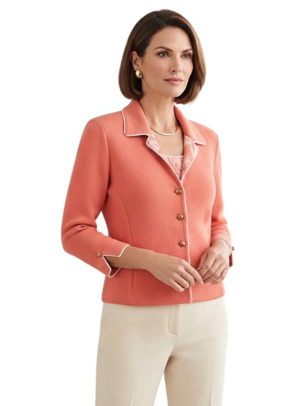 St. John Collection By Marie Gray Vintage Rare Coral Sweater Jacket Size 2